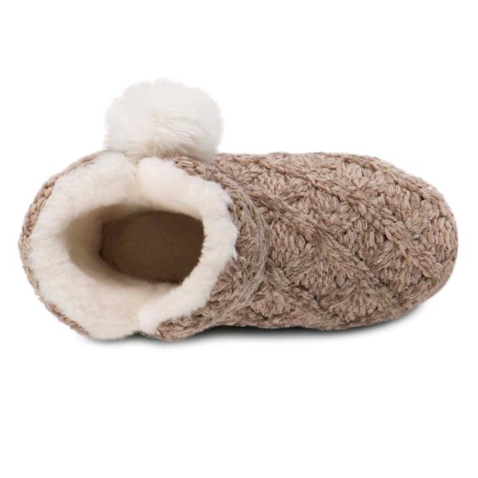 totes toasties® Ladies Cable Knit Boot Slippers With Pom Pom Brown Extra Image 5